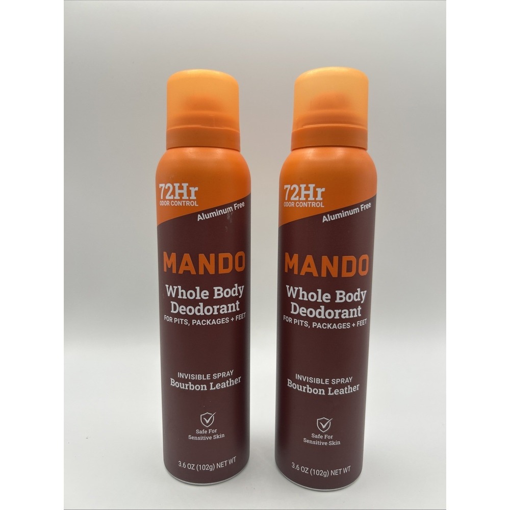 Mando Whole Body Deodorant for Men Invisible Spray Bourbon Leather 72hr Lot Of 2